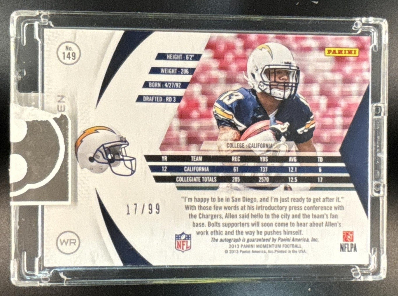 2013 Rookies & Stars Longevity Keenan Allen Signatures /99 #149 RC Auto Chargers - Sports Cards