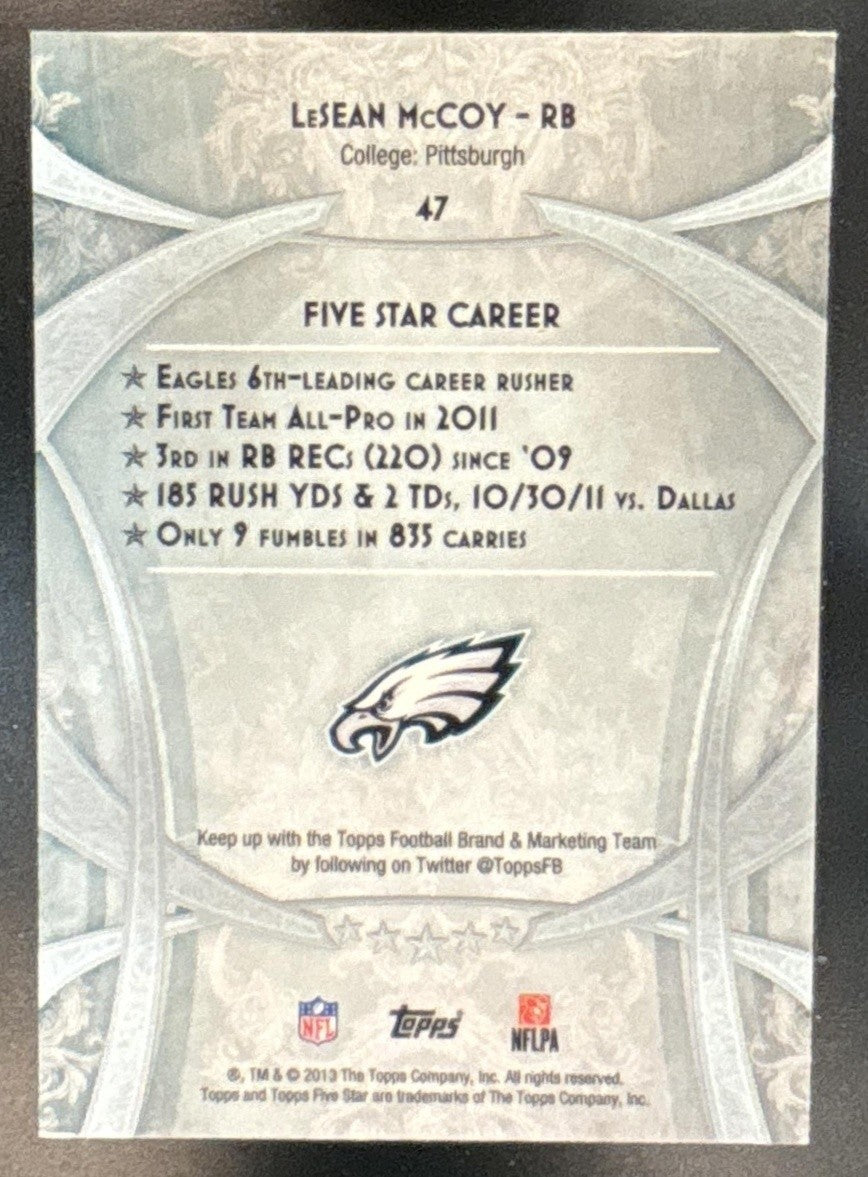 2013 Topps Five Star LeSean McCoy /208 #47 Philadelphia Eagles - Sports Cards