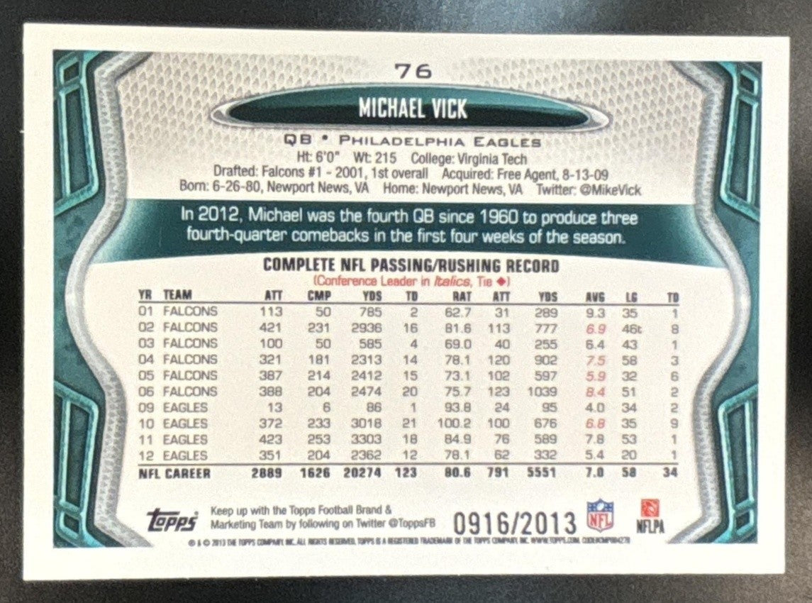 2013 Topps Michael Vick Gold /2013 #76 Philadelphia Eagles - Sports Cards
