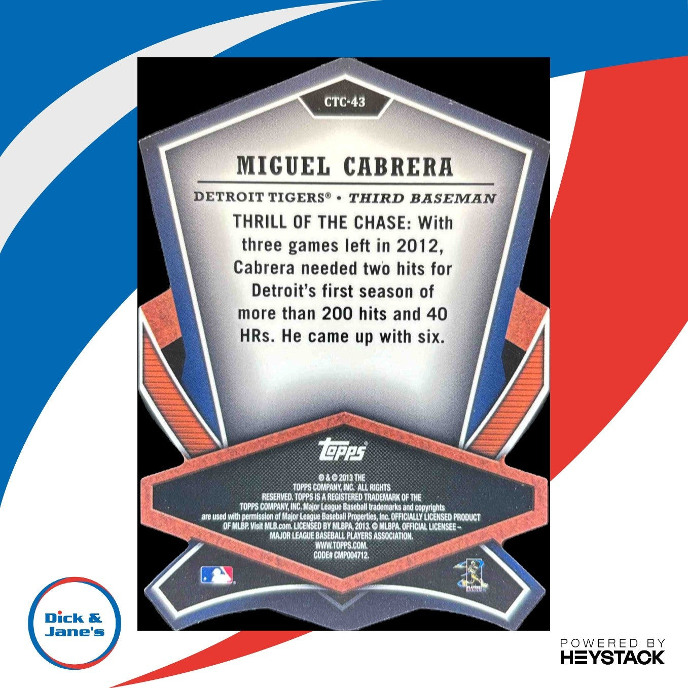 2013 Topps Miguel Cabrera Cut to the Chase #CTC-43 Detroit Tigers - Sports Cards