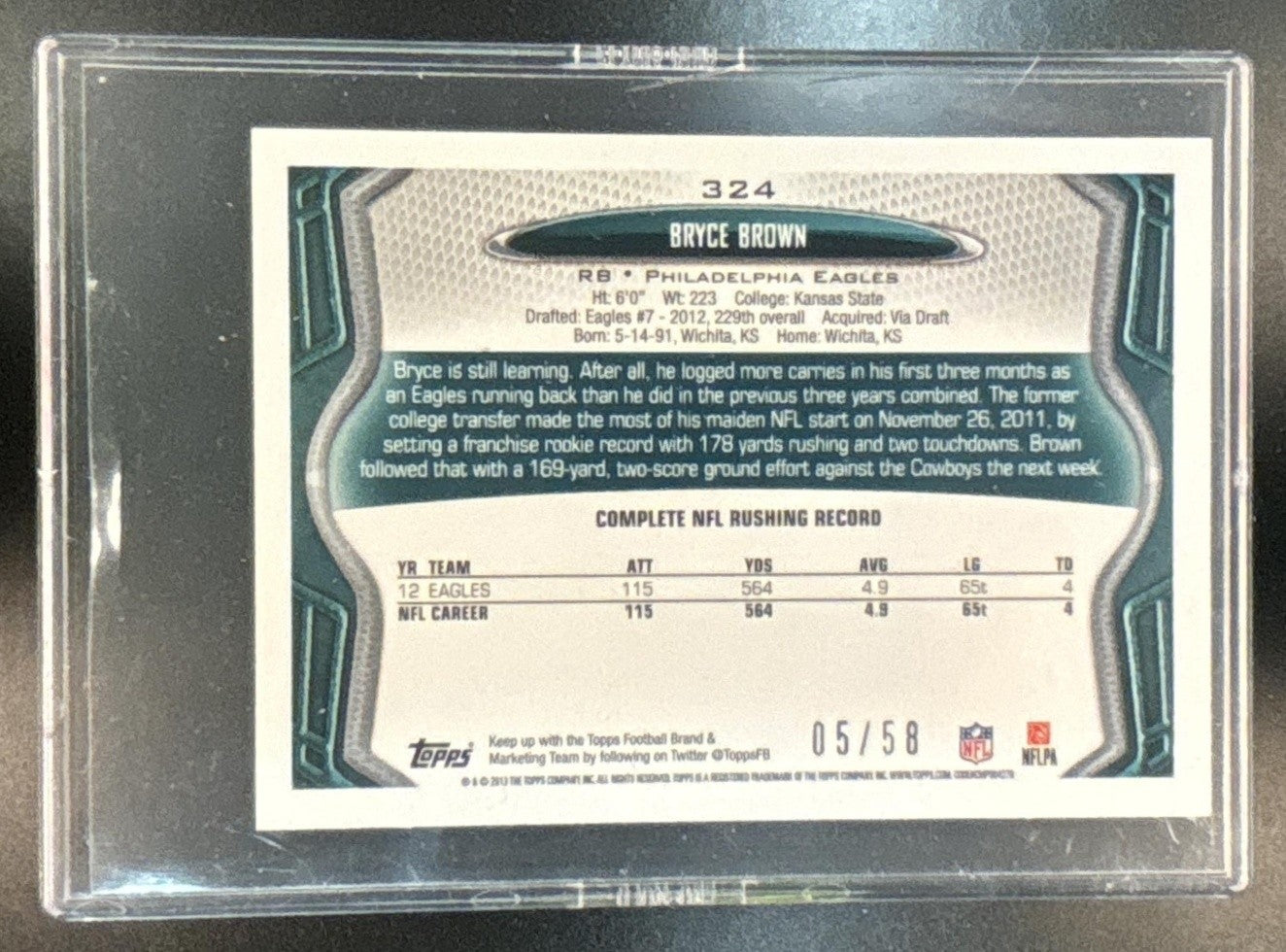 2013 Topps Mini Bryce Brown Gold /58 #324 Philadelphia Eagles - Sports Cards