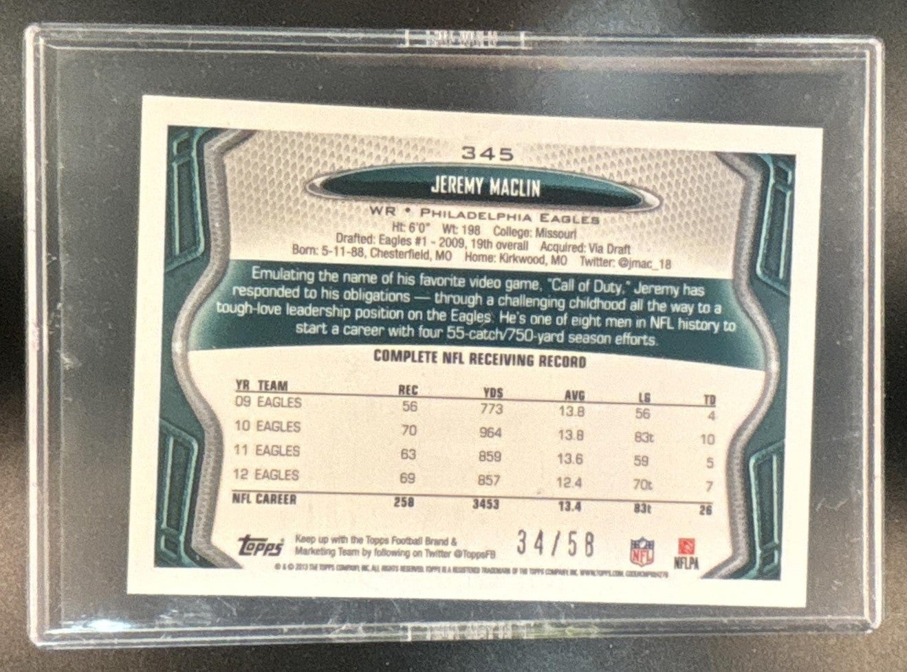 2013 Topps Mini Jeremy Maclin Gold 34/58 #345 Philadelphia Eagles - Sports Cards