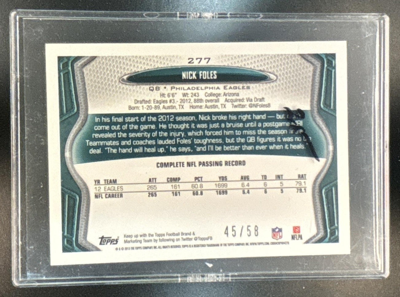 2013 Topps Mini Nick Foles Gold 45/58 #277 Philadelphia Eagles - Sports Cards