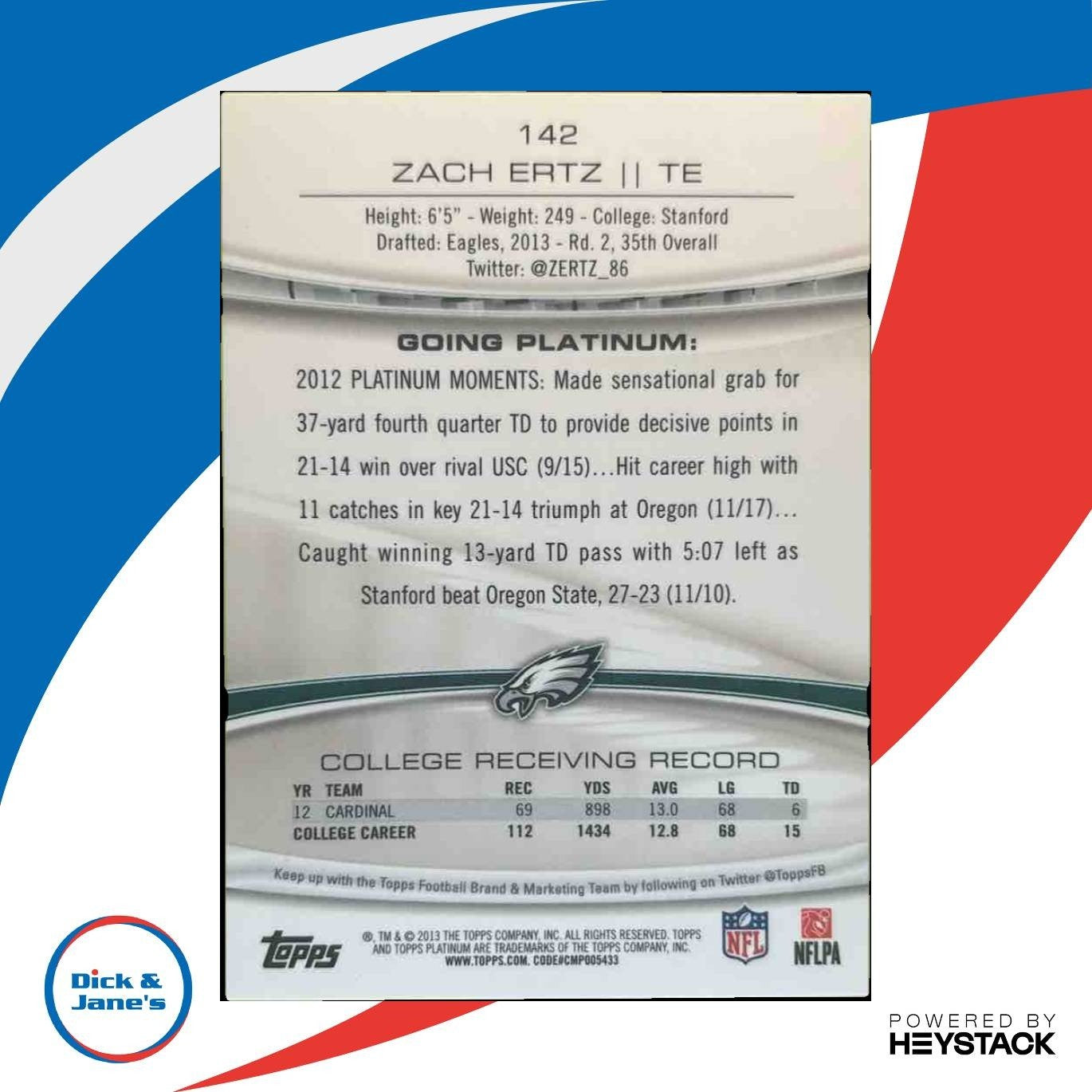 2013 Topps Platinum Zach Ertz Xfractors #142 RC Philadelphia Eagles - Sports Cards