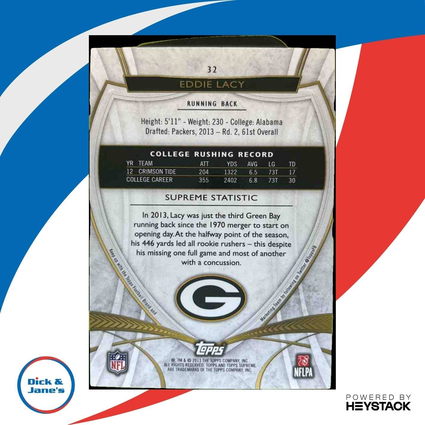 2013 Topps Supreme Eddie Lacy /170 #32 RC Green Bay Packers - Sports Cards