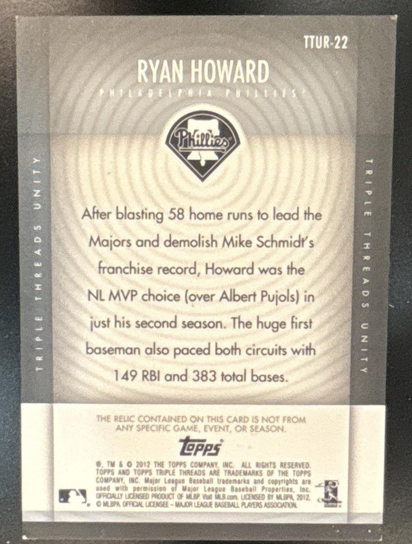 2013 Topps Triple Threads Ryan Howard Unity Relics /36 Philadelphia Phillies - Sports Cards