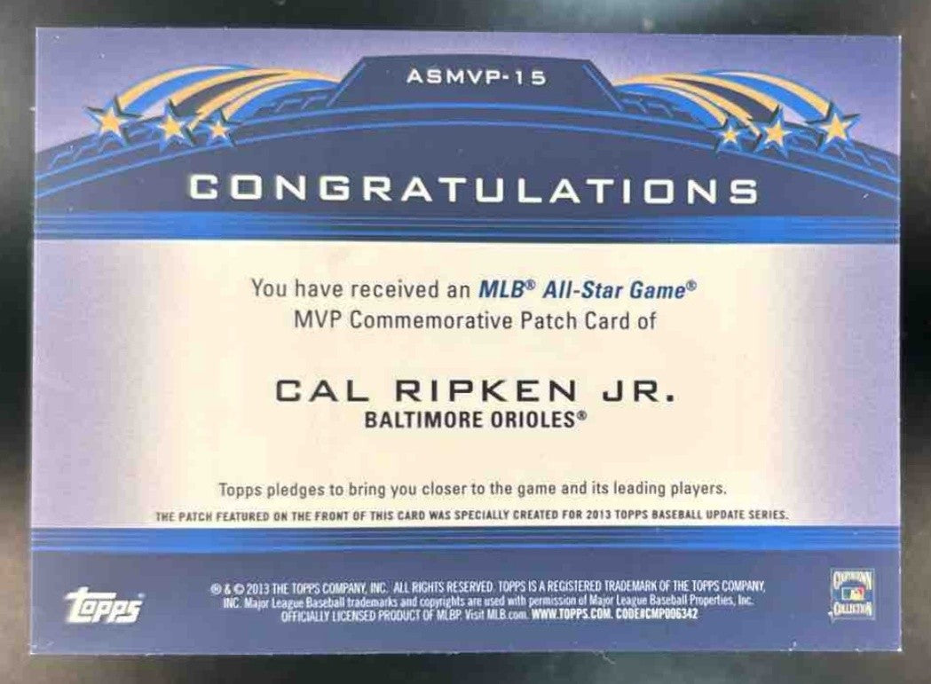 2013 Topps Update Cal Ripken Jr. All Star Game MVP Commemorative Patches Orioles - Sports Cards