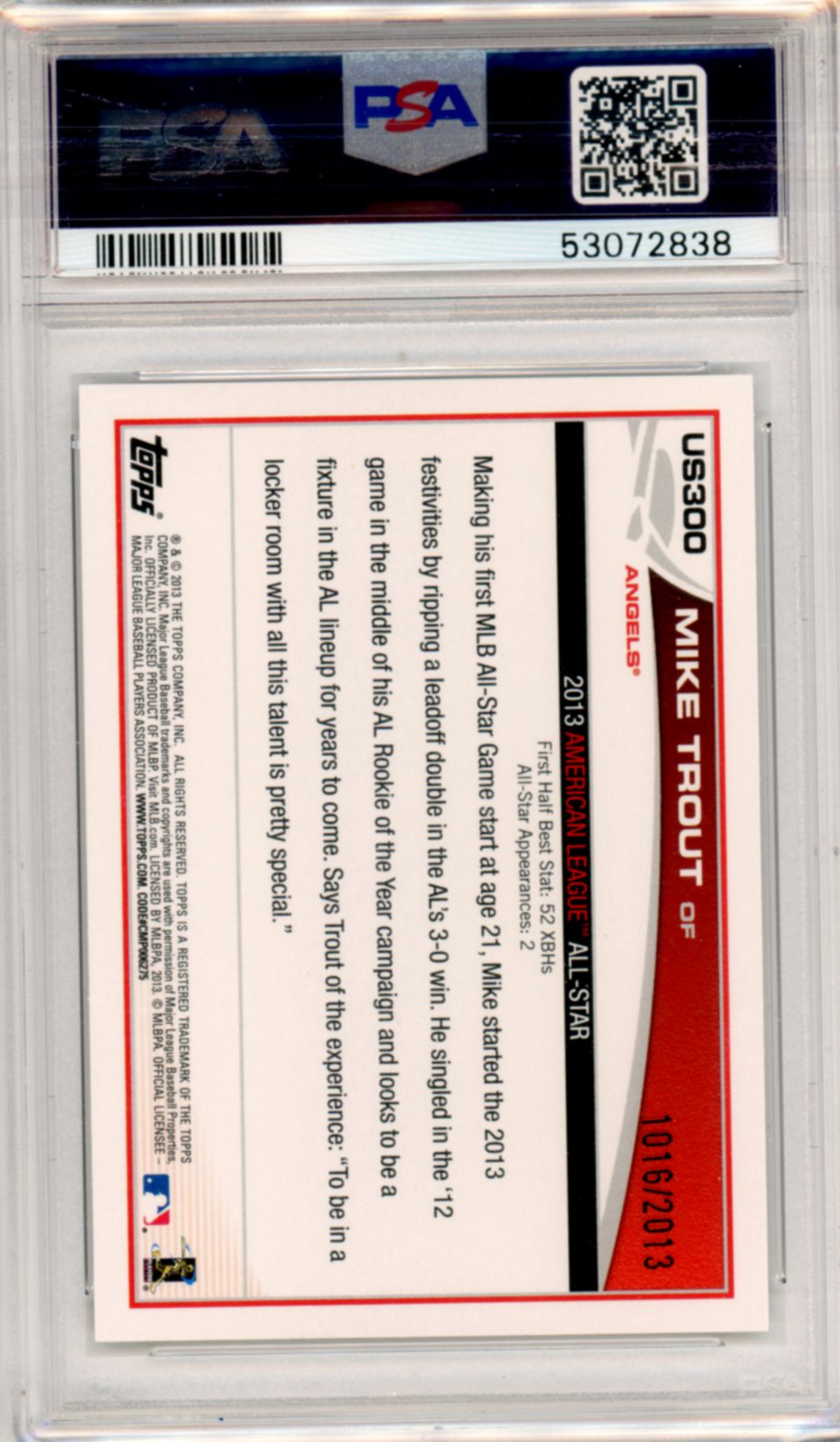 2013 Topps Update Mike Trout Gold /2013 #US300 PSA 8 - Graded Sports Cards