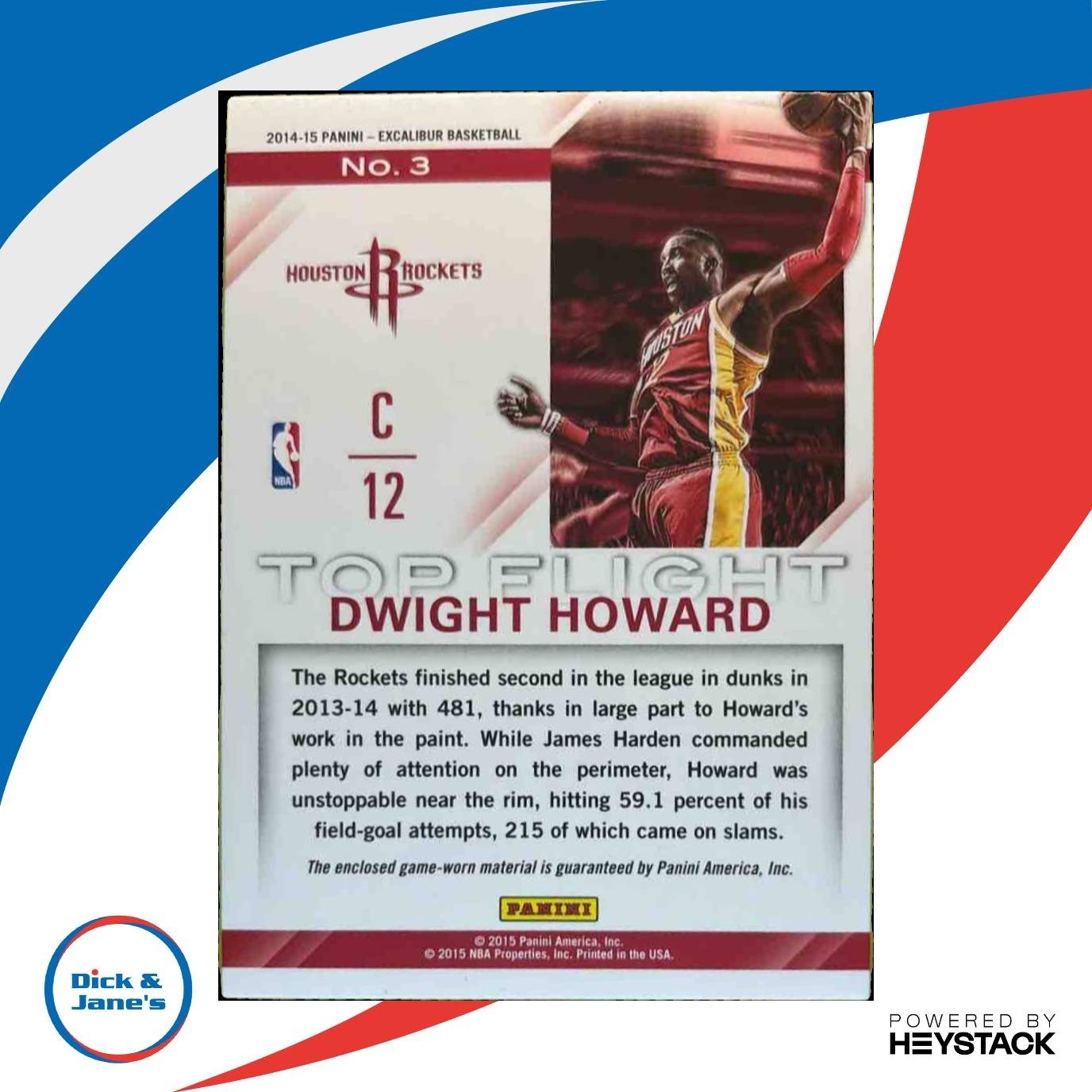 2014-15 Panini Excalibur Dwight Howard Top Flight Patch #3 Houston Rockets - Sports Cards