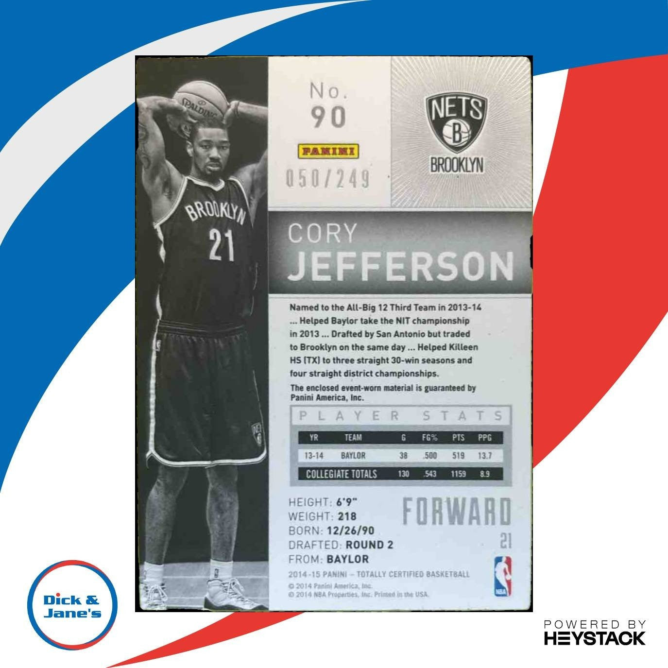 2014-15 Totally Certified Cory Jefferson Jerseys Red 50/249 #90 RC Brooklyn Nets - Sports Cards