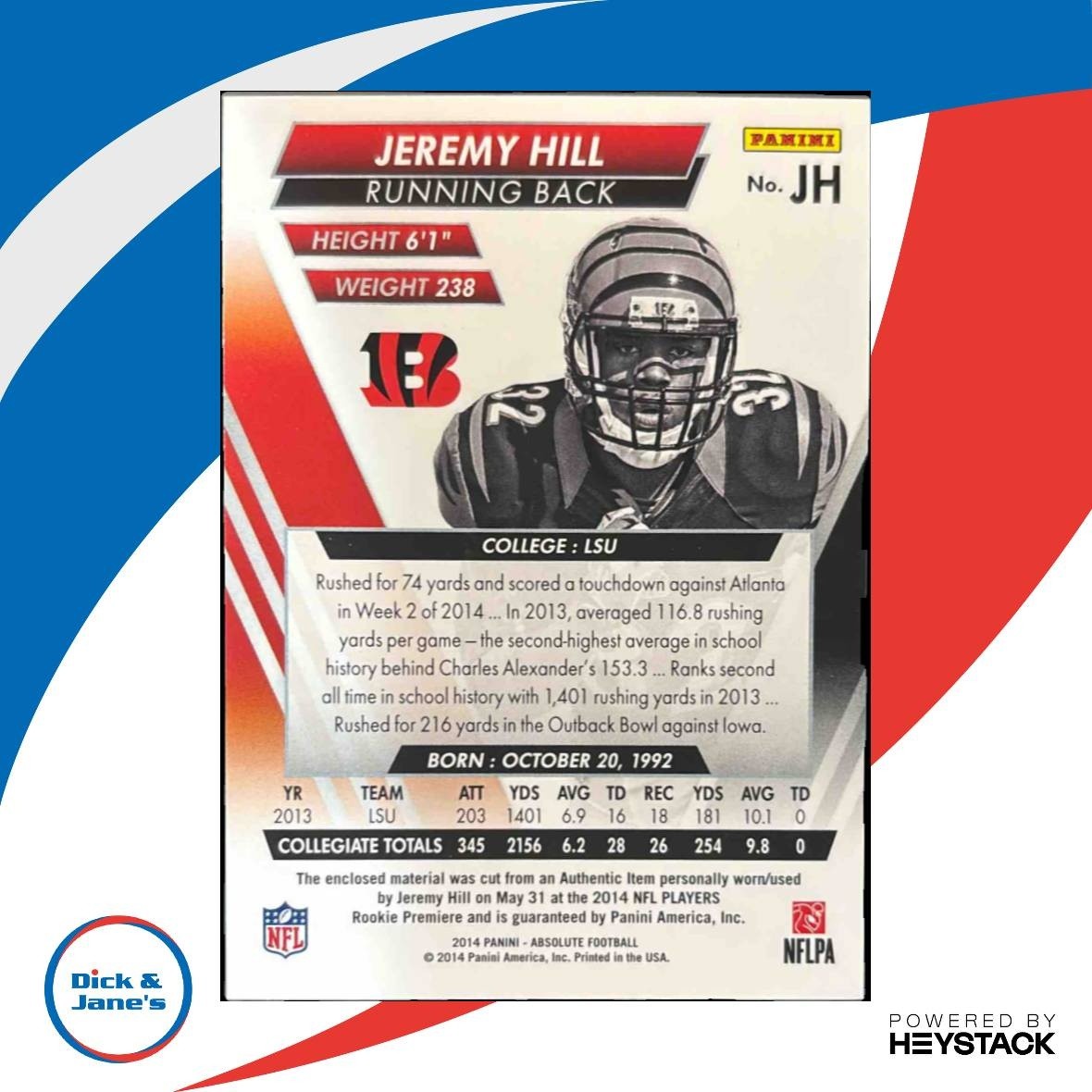 2014 Absolute Jeremy Hill Tools of the Trade Quad Patch /99 RC Bengals - Sports Cards