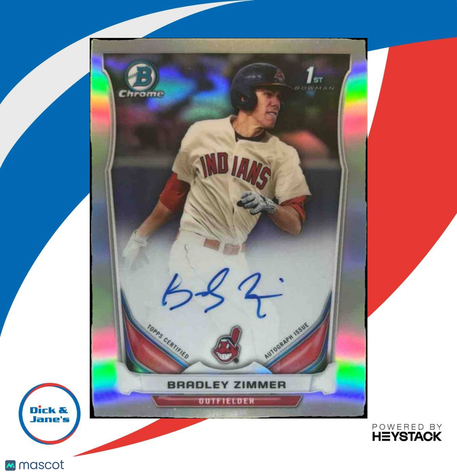 2014 Bowman Draft Bradley Zimmer Chrome Pick Auto Refractor Cleveland Indians - Sports Cards
