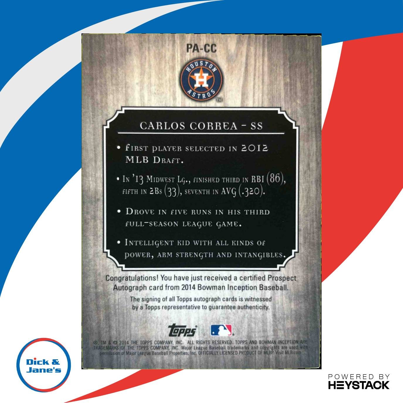 2014 Bowman Inception Carlos Correa Prospect Auto Blue 8/75 PA-CC Houston Astros - Sports Cards