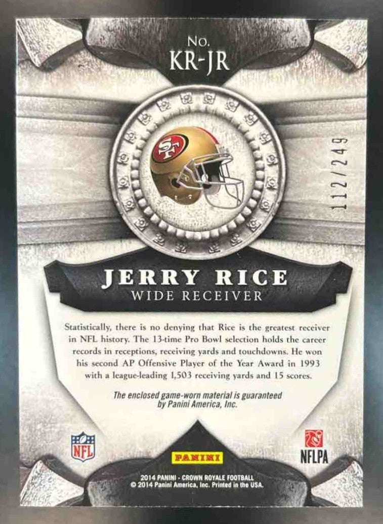 2014 Crown Royale Jerry Rice Knights of the Round Table Patch /249 #KR-JR 49ers - Sports Cards
