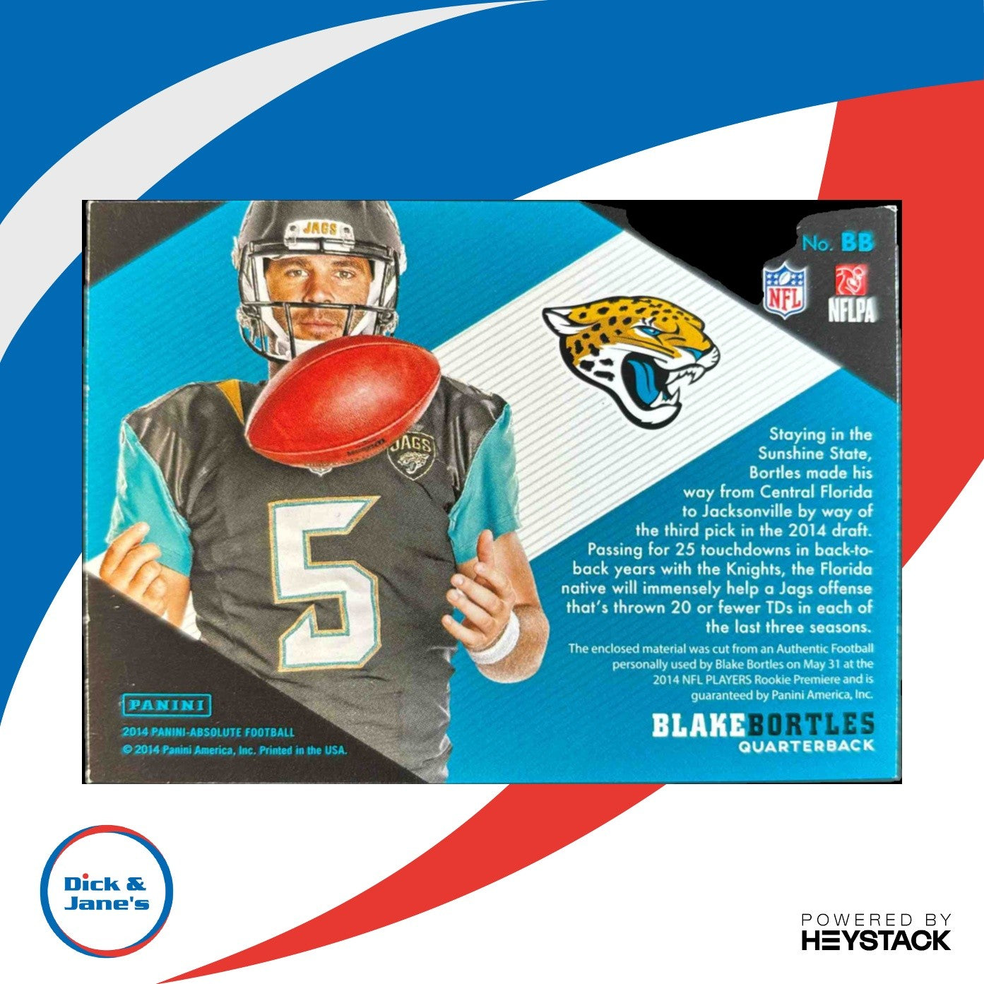 2014 Panini Absolute Blake Bortles Leather Laces Football 38/43 Jaguars Rookie - Sports Cards