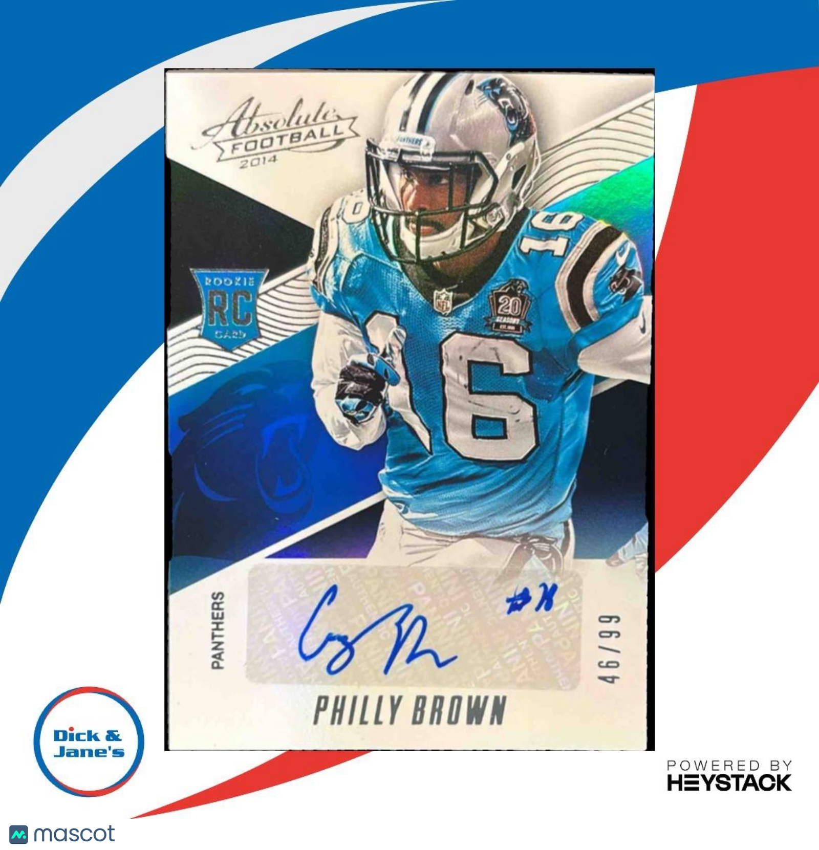 2014 Panini Absolute Philly Brown Silver /99 #155 RC Auto Carolina Panthers - Sports Cards