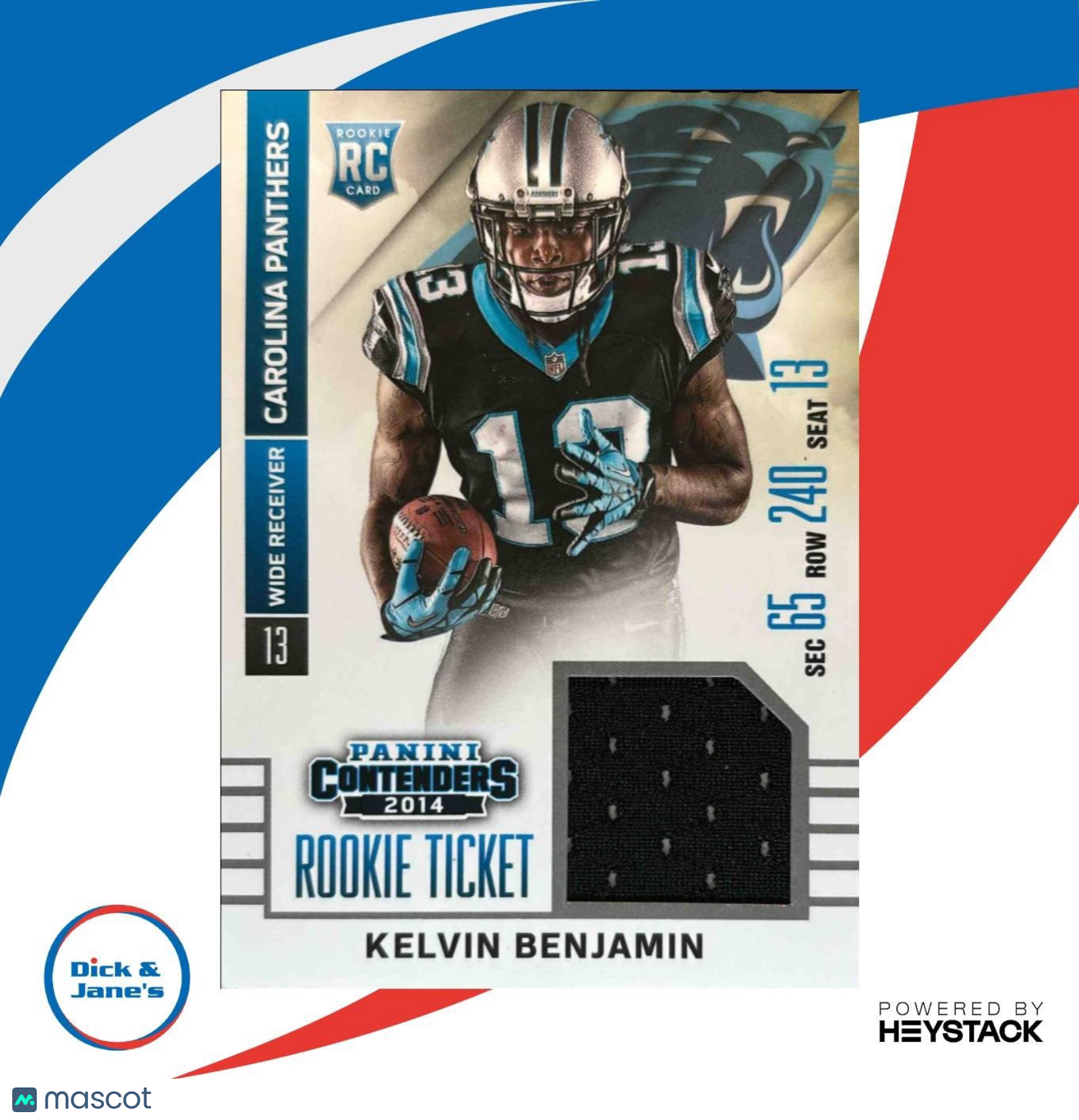 2014 Panini Contenders Kelvin Benjamin Rookie Ticket Swatches RC Panthers - Sports Cards