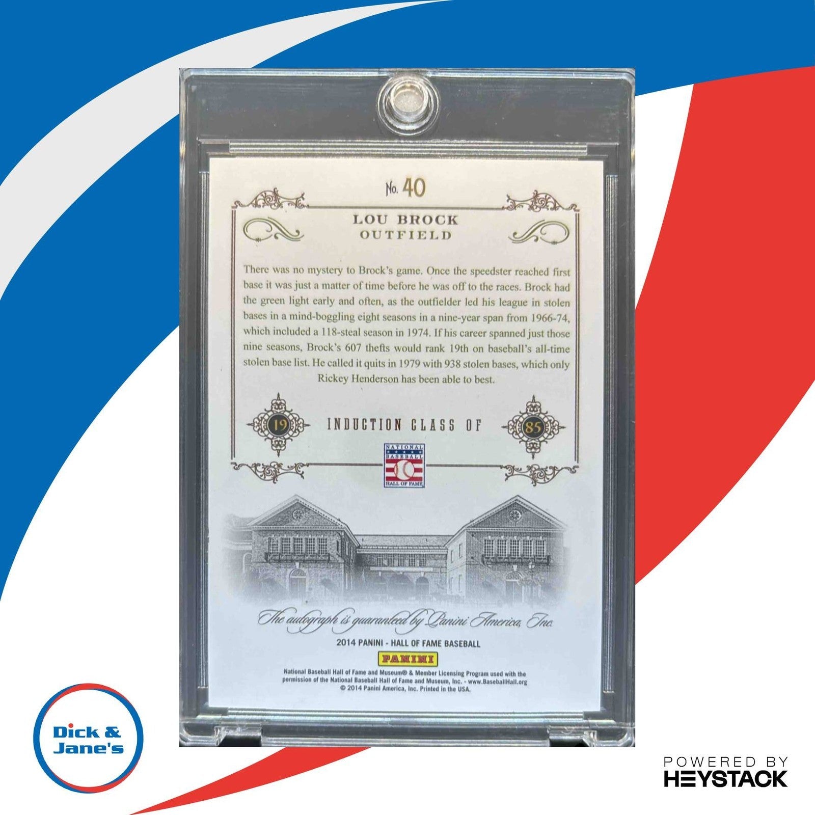 2014 Panini Hall of Fame 75th #40 Lou Brock Signatures Blue 15/24 Auto Cardinals - Sports Cards