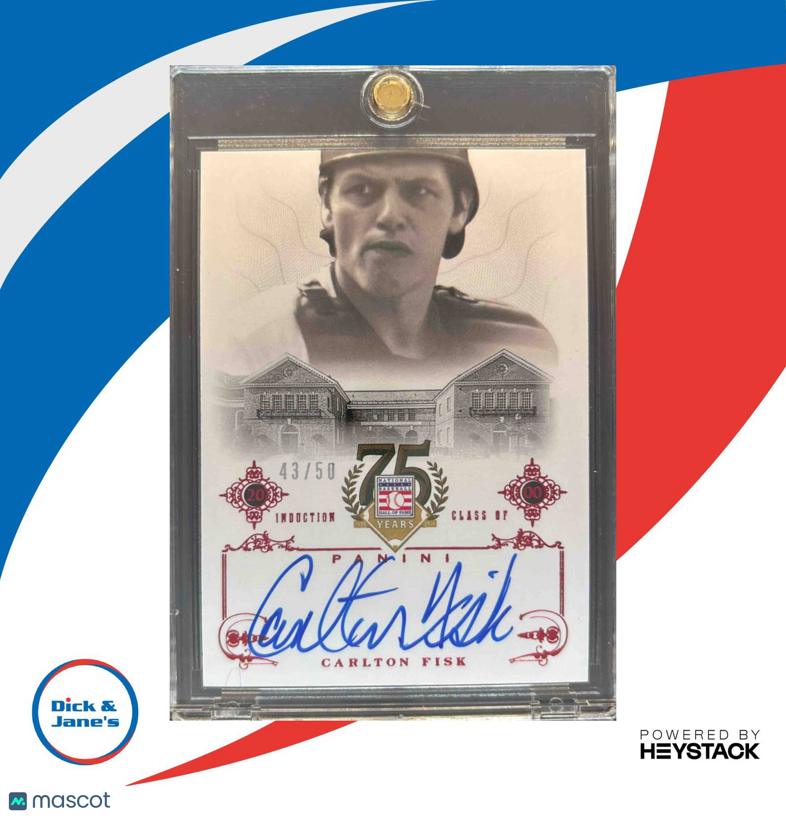 2014 Panini Hall of Fame 75th Carlton Fisk Signatures Red /50 14 Auto Boston Sox - Sports Cards