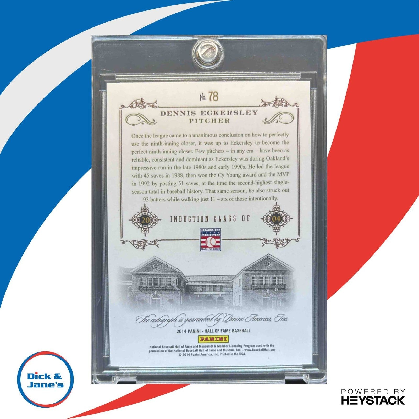 2014 Panini Hall of Fame 75th Dennis Eckersley Signatures Blue /25 Auto Red Sox - Sports Cards