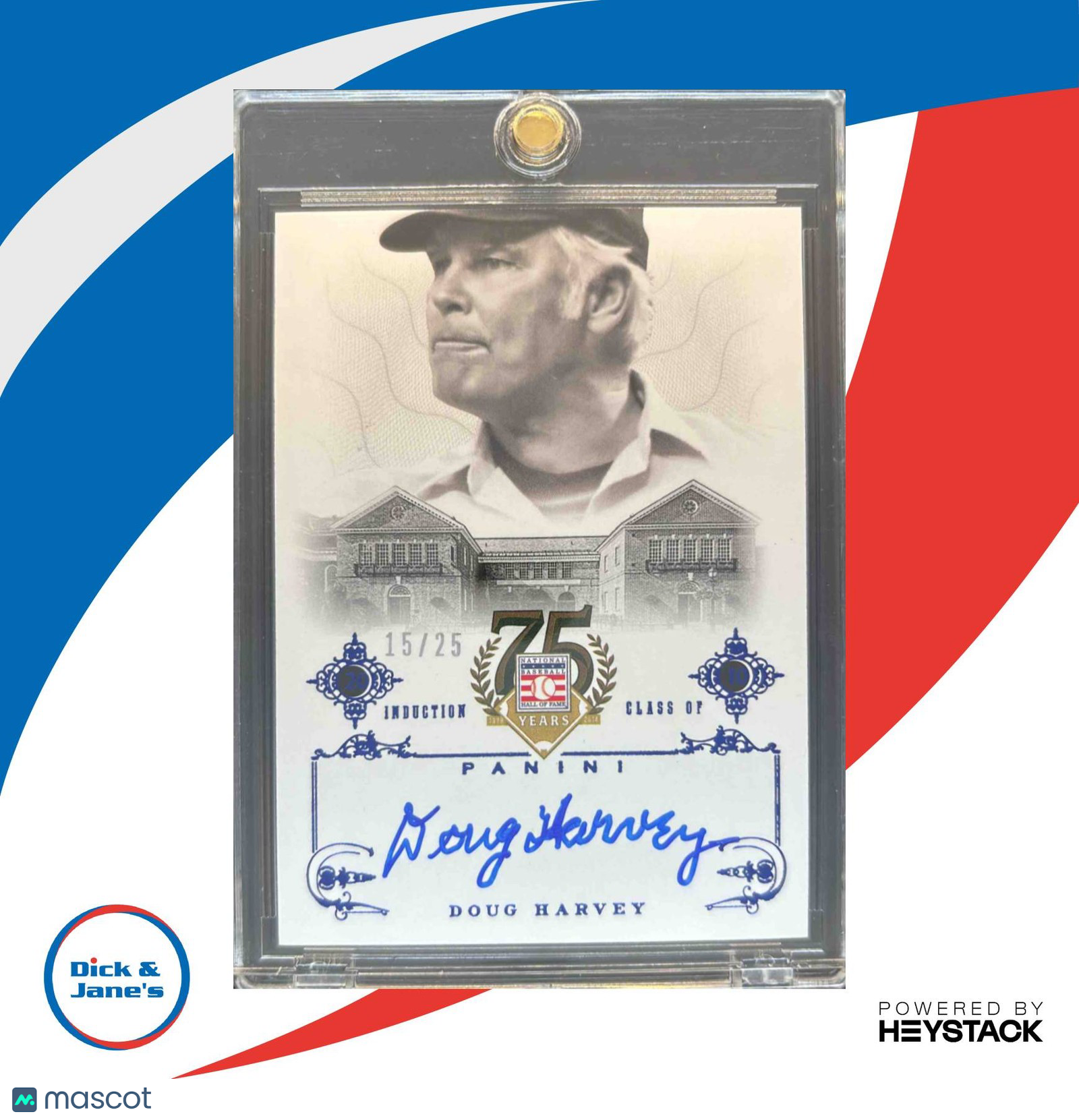 2014 Panini Hall of Fame 75th Doug Harvey Signatures Blue /25 #80 Auto Umpire - Sports Cards