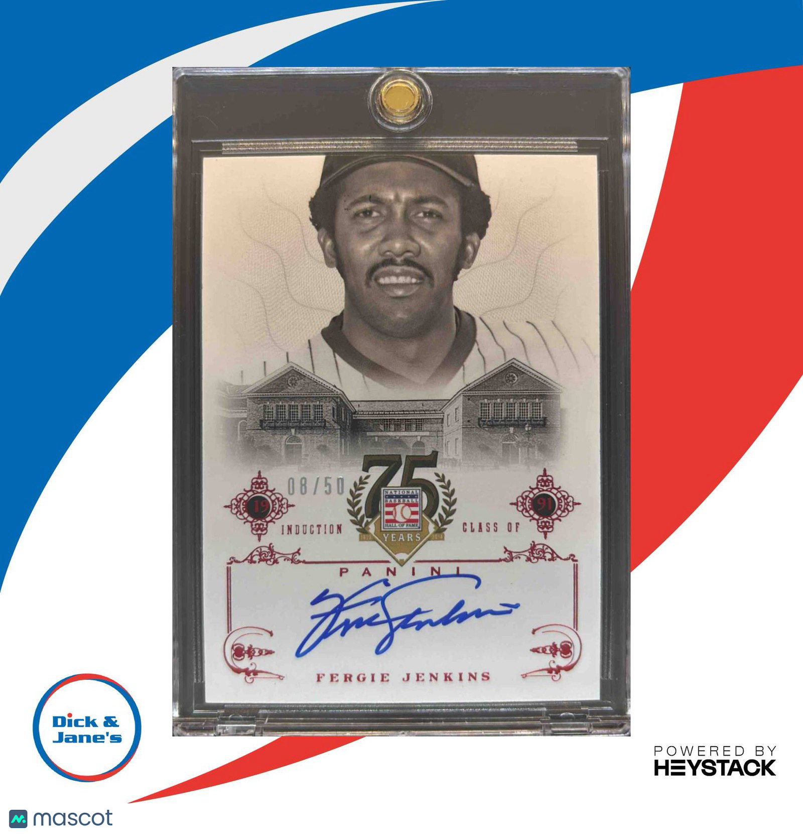 2014 Panini Hall of Fame 75th Fergie Jenkins Signatures Red /50 #23 Auto Cubs - Sports Cards