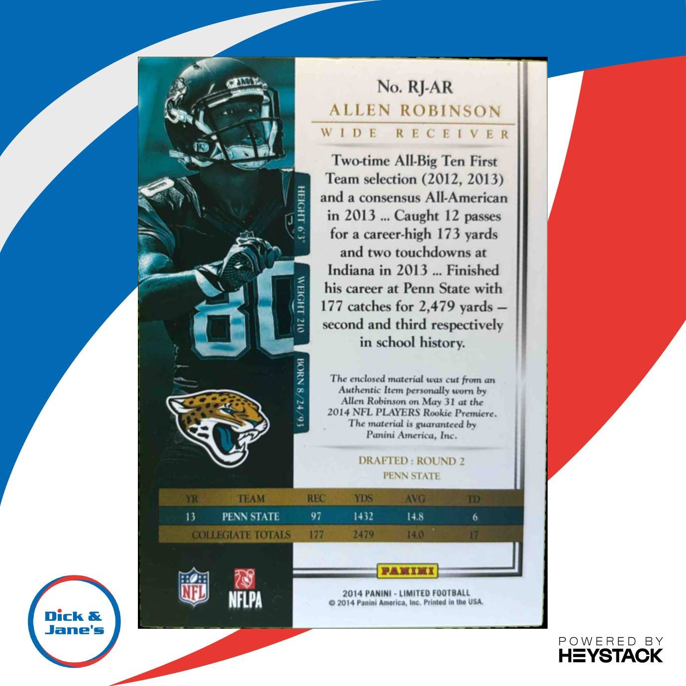 2014 Panini Limited Allen Robinson Rookie Jerseys 85/99 RC Jacksonville Jaguars - Sports Cards
