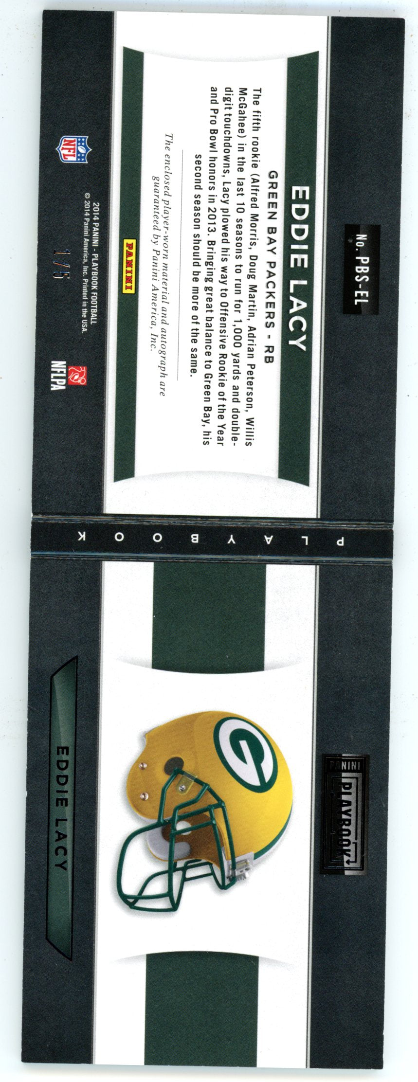 2014 Panini Playbook Eddie Lacy Booklet Player-Worn 1/5 Memorabilia #PBS-Packers - Sports Cards