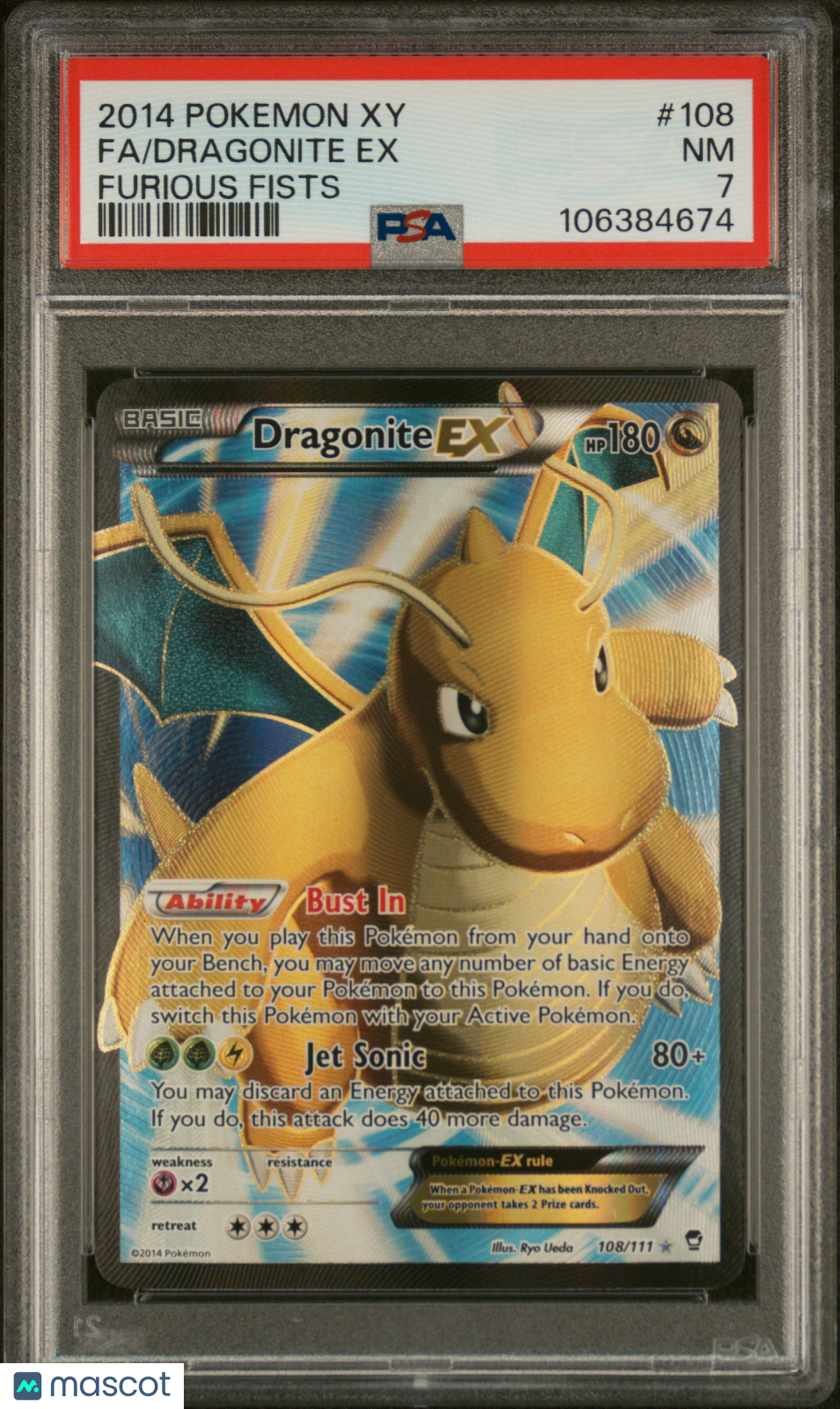 2014 Pokemon XY Furious Fists Dragonite EX #108 FA PSA 7 - Graded TCG/CCG