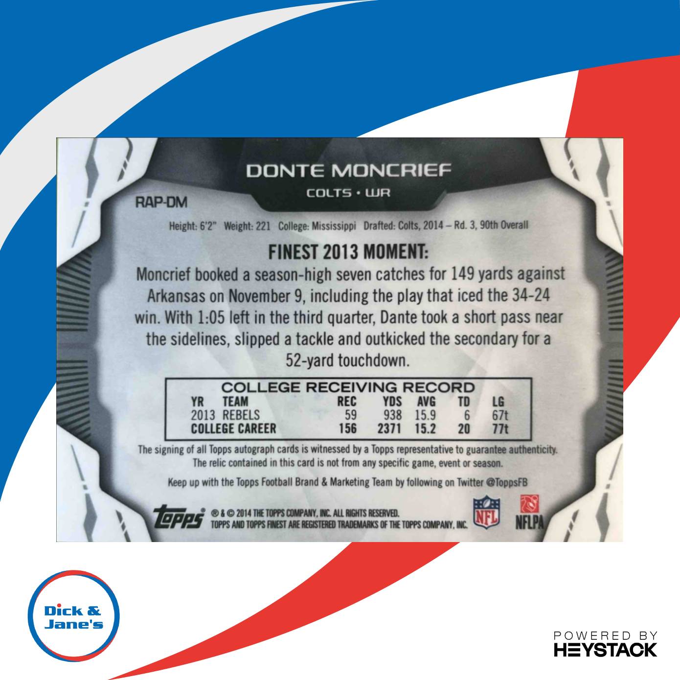 2014 Topps Finest Donte Moncrief Rookie Patch Auto Refractor RC Colts - Sports Cards