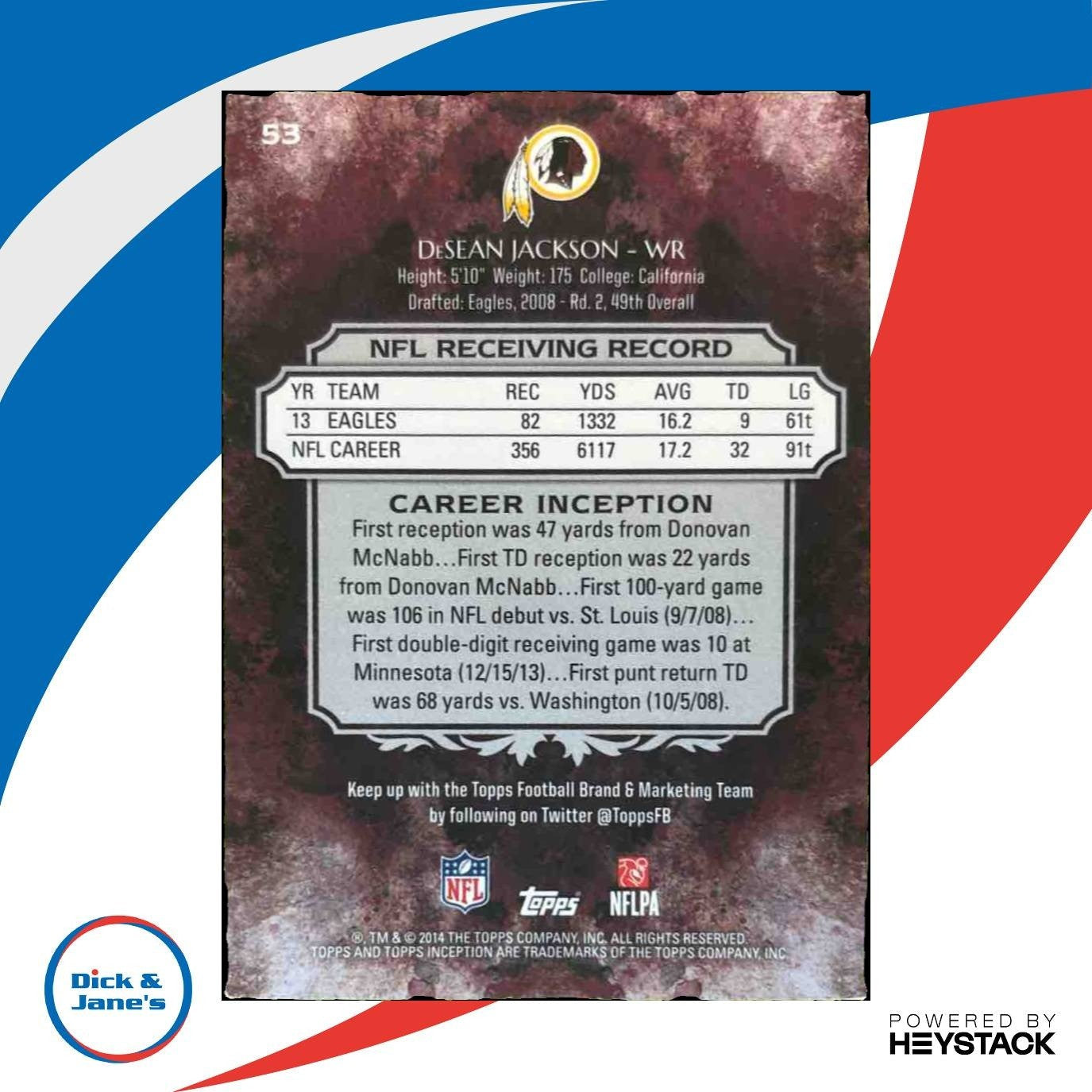 2014 Topps Inception DeSean Jackson #53 Washington Redskins - Sports Cards