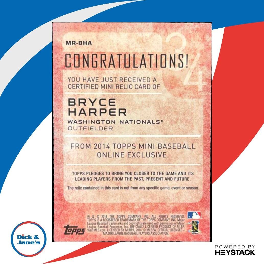 2014 Topps Mini Bryce Harper Relics #MR-BHA Washington Nationals - Sports Cards