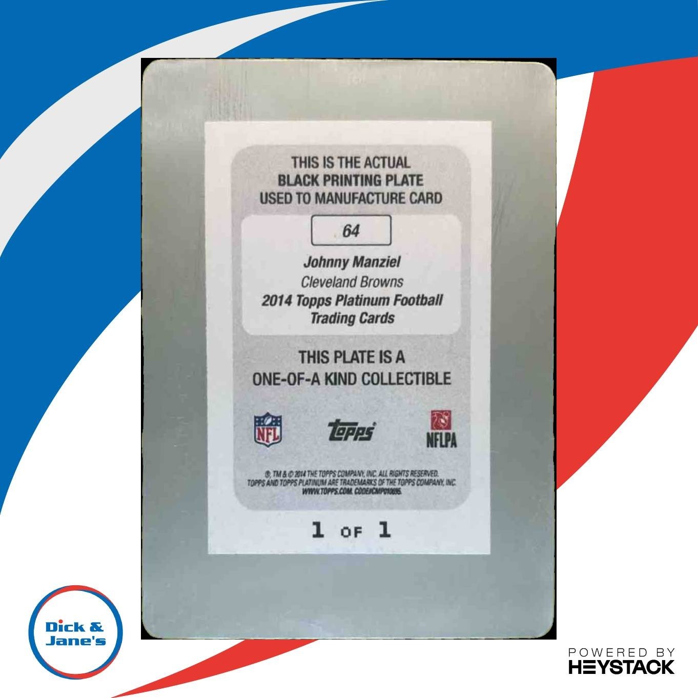 2014 Topps Platinum Johnny Manziel Auto Printing Plates Black 1/1 RC WOW Browns - Sports Cards