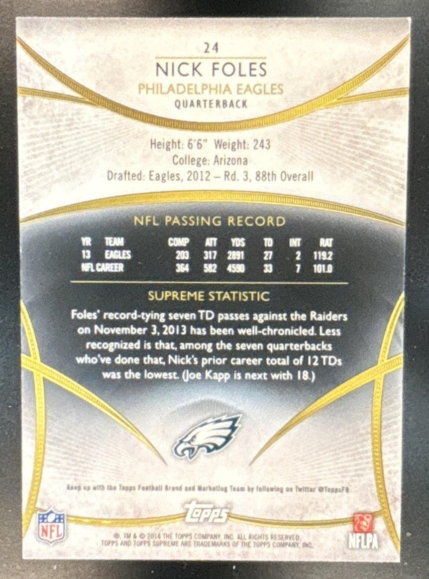 2014 Topps Supreme Nick Foles Blue 051/144 #24 Philadelphia Eagles - Sports Cards
