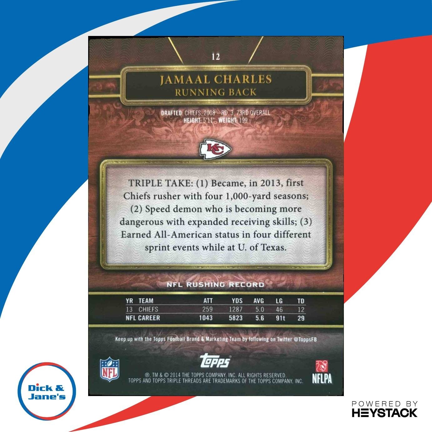 2014 Topps Triple Threads Jamaal Charles Purple 28/399 #12 Kansas City Chiefs - Sports Cards