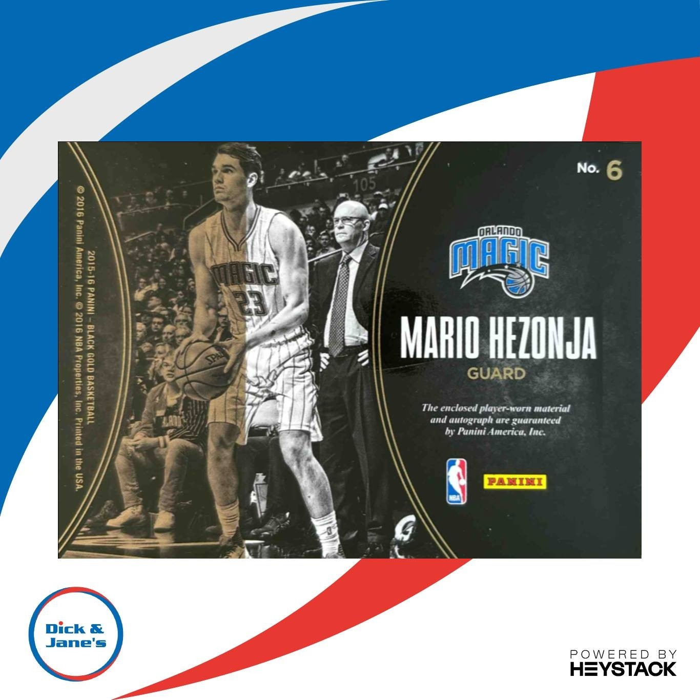 2015-16 Panini Black Gold Mario Hezonja Rookie Jersey Auto Prime /21 #6 RC Magic - Sports Cards