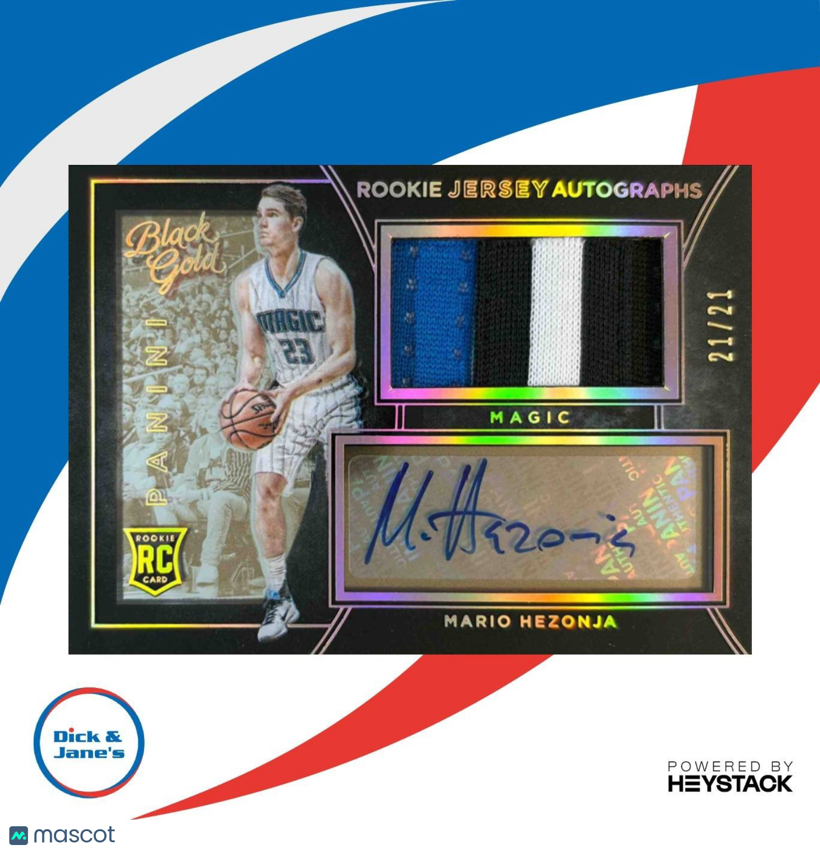 2015-16 Panini Black Gold Mario Hezonja Rookie Jersey Auto Prime /21 #6 RC Magic - Sports Cards