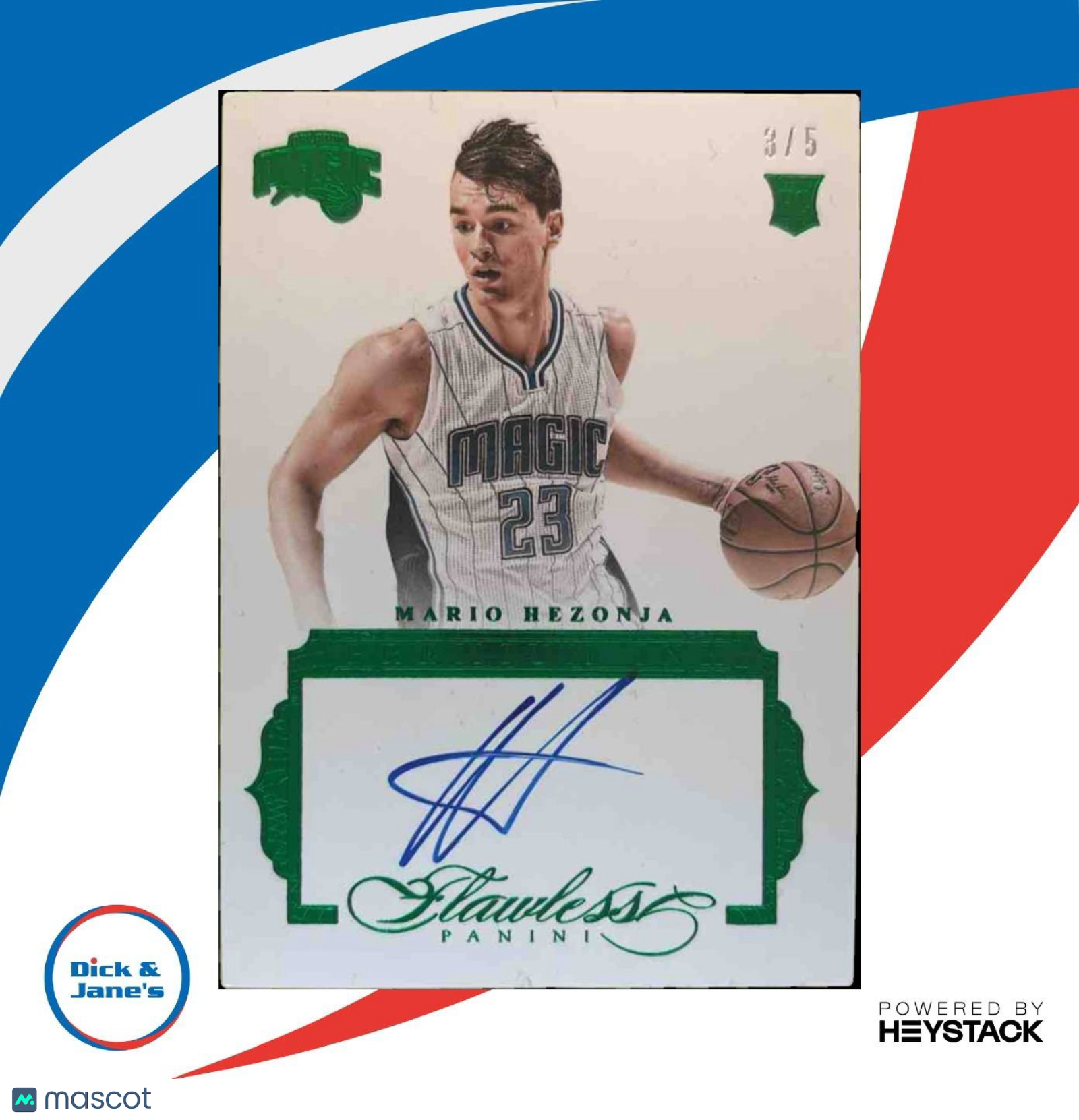 2015-16 Panini Flawless Mario Hezonja Premium Ink Emerald 3/5 RC Auto Magic - Sports Cards