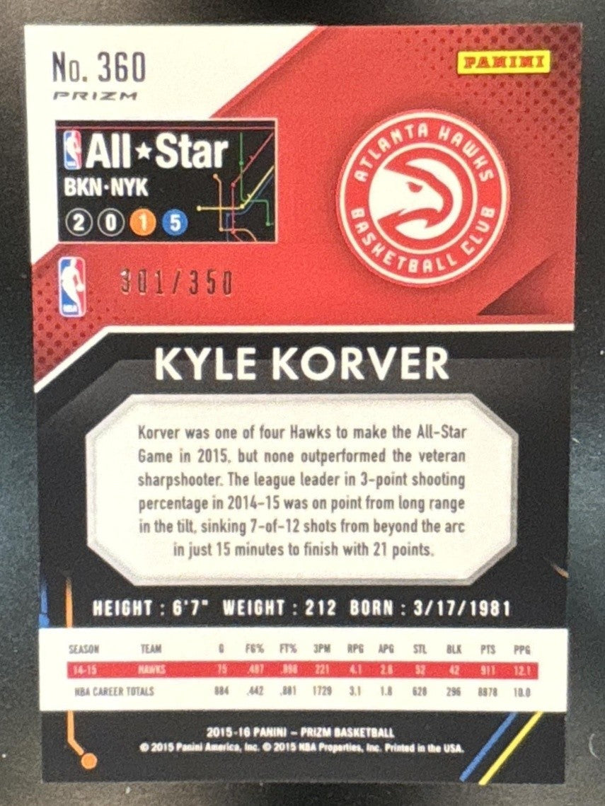 2015-16 Panini Prizm Kyle Korver Ruby Wave Prizms /350 #360 Atlanta Hawks - Sports Cards