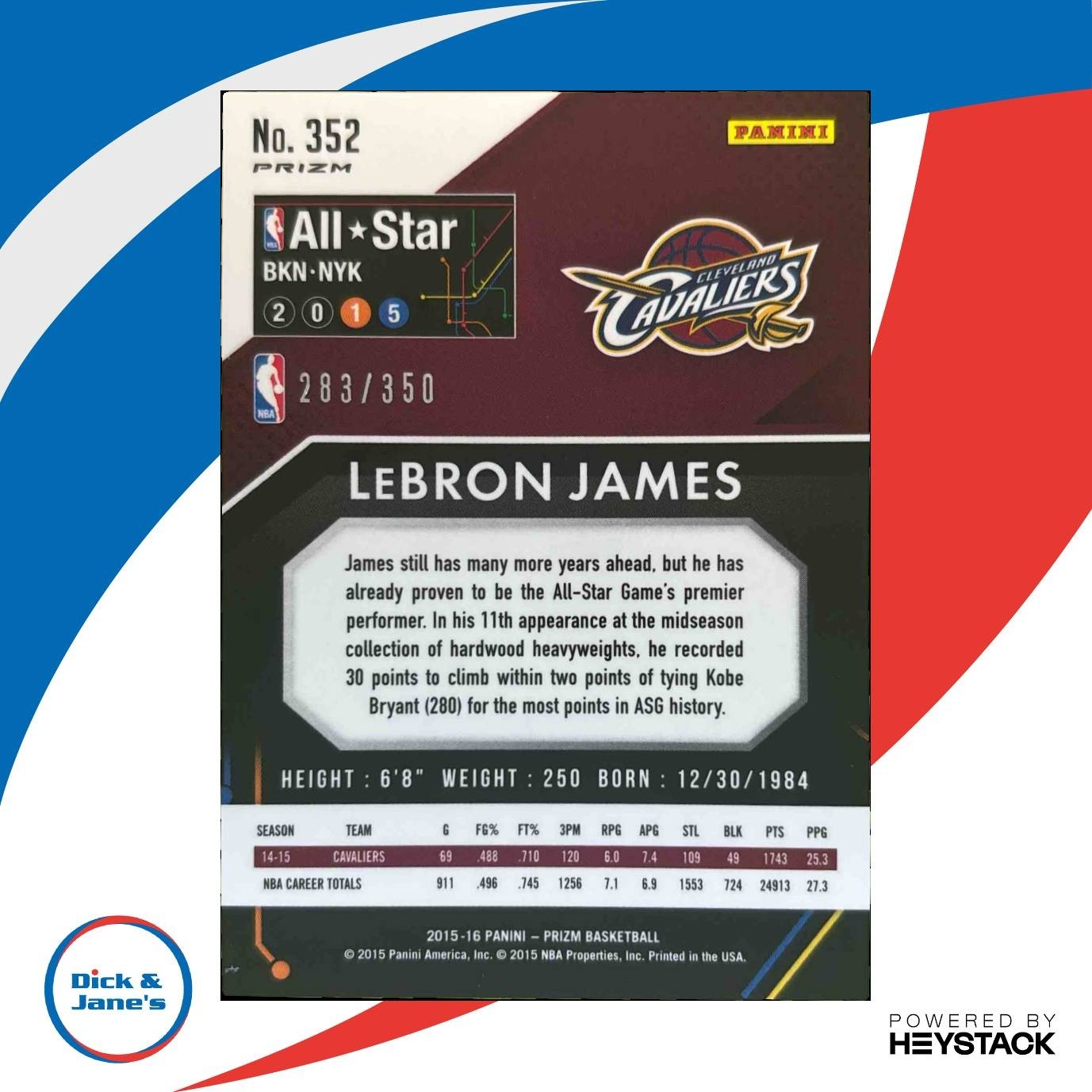 2015-16 Panini Prizm LeBron James Ruby Wave Prizms /350 #352 Cleveland Cavaliers - Sports Cards