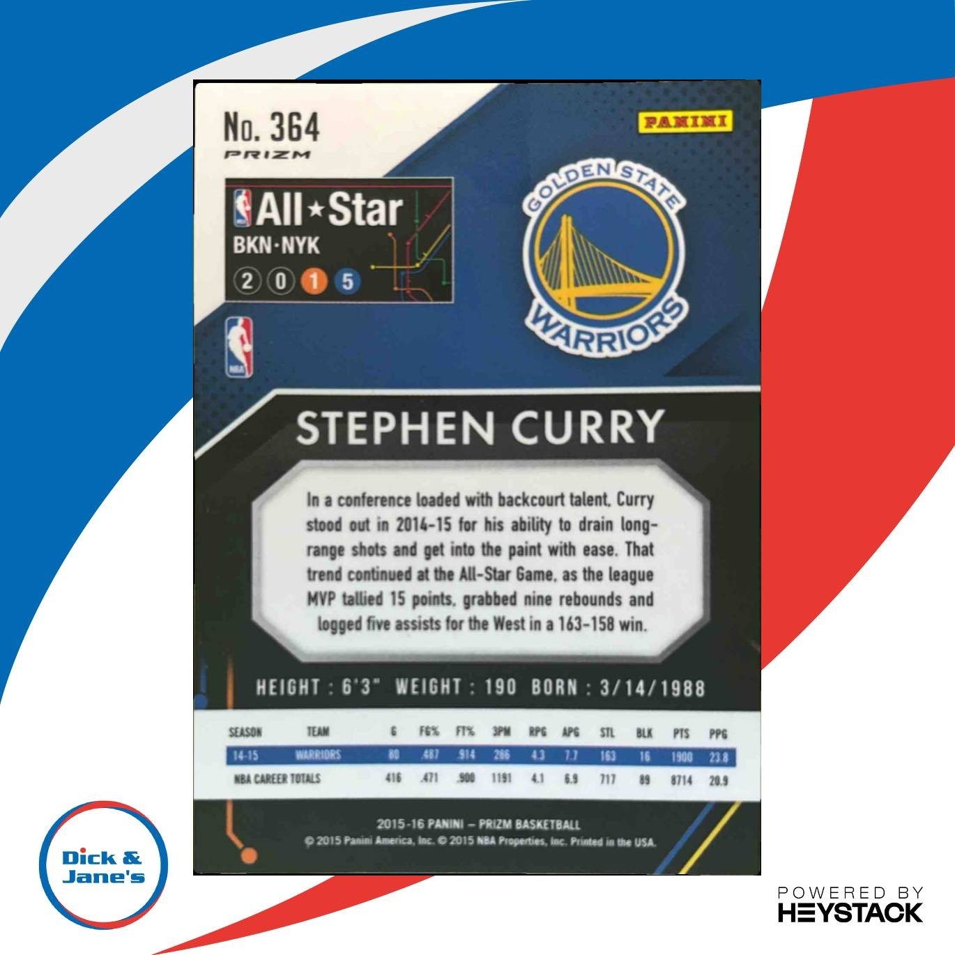 2015-16 Panini Prizm Stephen Curry Silver Prizms #364 Golden State Warriors - Sports Cards