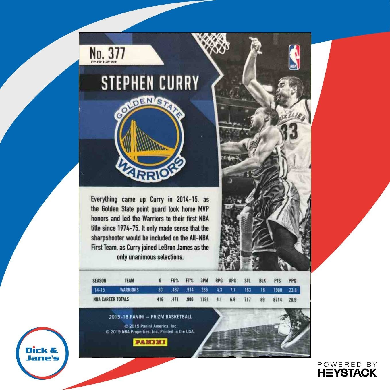 2015-16 Panini Prizm Stephen Curry Silver Prizms #377 Golden State Warriors - Sports Cards