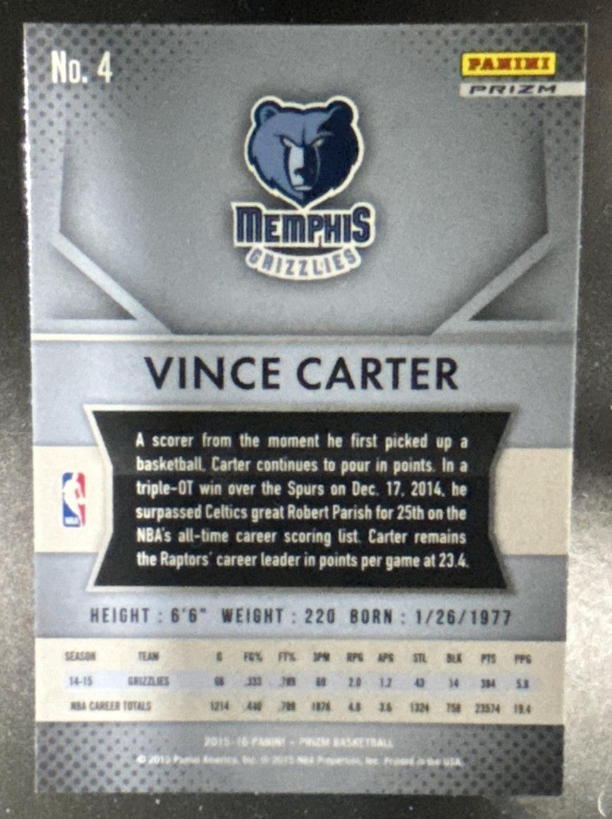 2015-16 Panini Prizm Vince Carter Silver Prizms #4 Memphis Grizzlies - Sports Cards