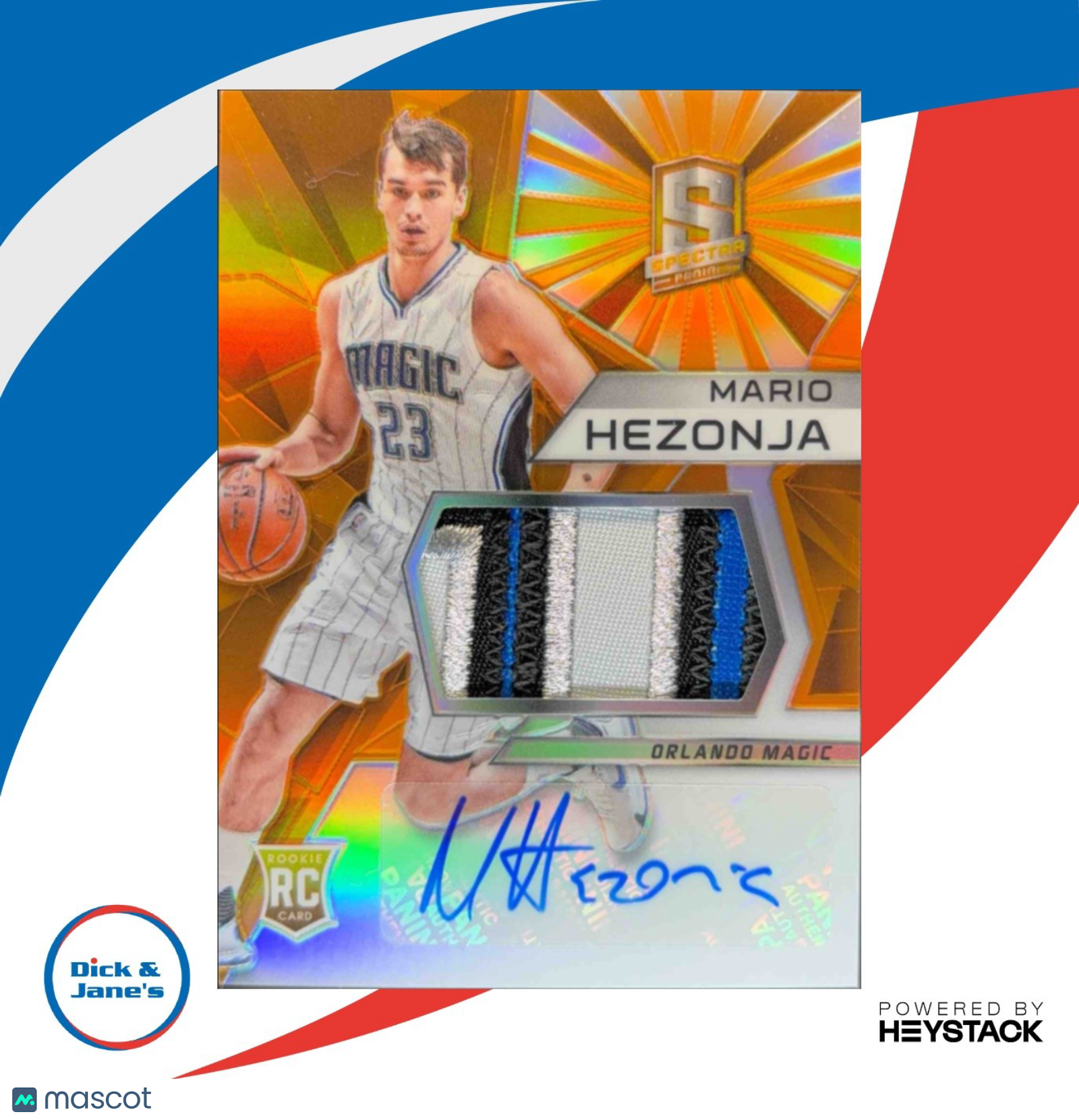 2015-16 Spectra Mario Hezonja Rookie Jerseys Auto Orange Prizms /25 Magic RC - Sports Cards