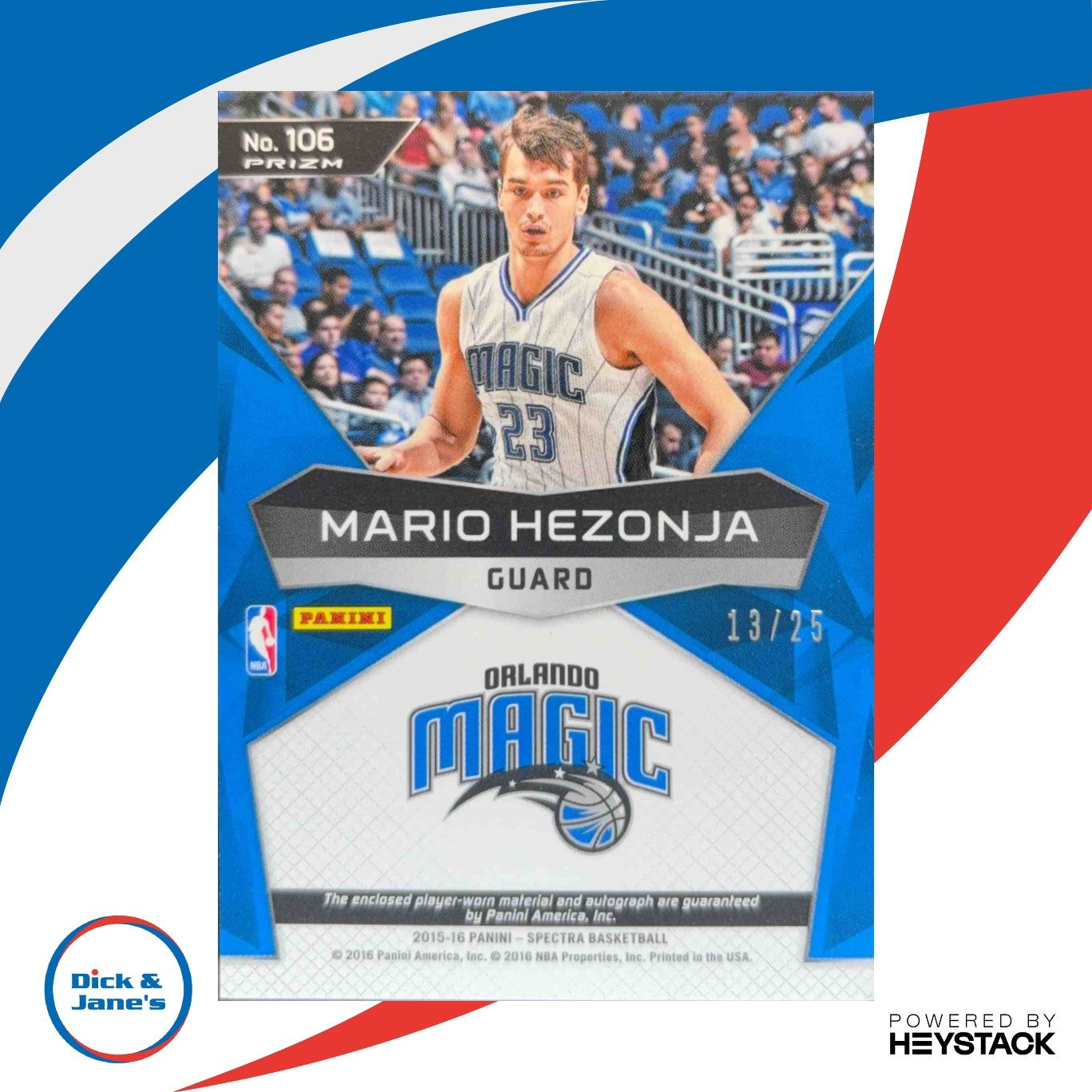 2015-16 Spectra Mario Hezonja Rookie Jerseys Auto Orange Prizms /25 Magic RC - Sports Cards
