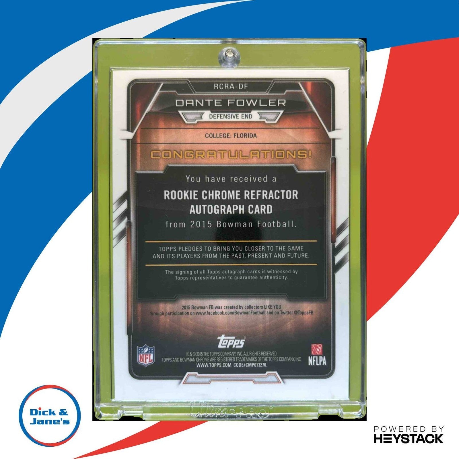 2015 Bowman Dante Fowler Jr Rookie Chrome Refractor Auto Gold /75 Florida Gators - Sports Cards