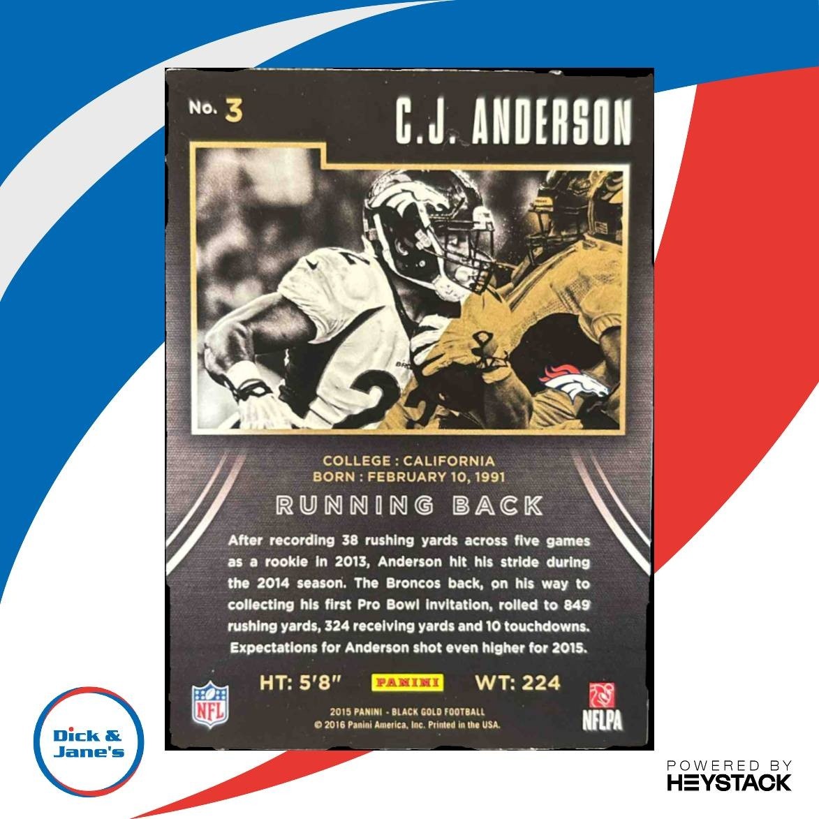2015 Panini Black Gold C.J. Anderson /199 #3 Denver Broncos - Sports Cards