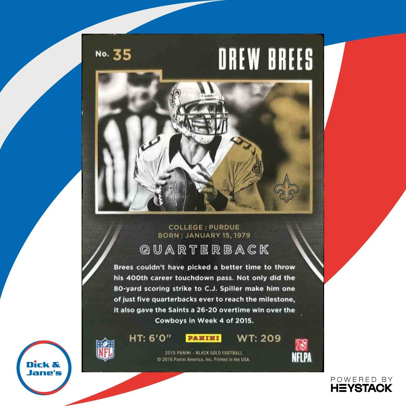 2015 Panini Black Gold Drew Brees /199 #35 New Orleans Saints - Sports Cards