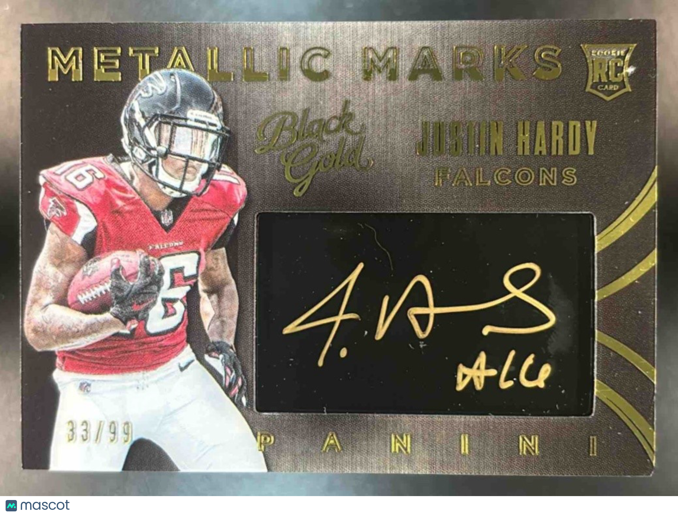 2015 Panini Black Gold Justin Hardy Metallic Marks /99 RC Auto Atlanta Falcons - Sports Cards