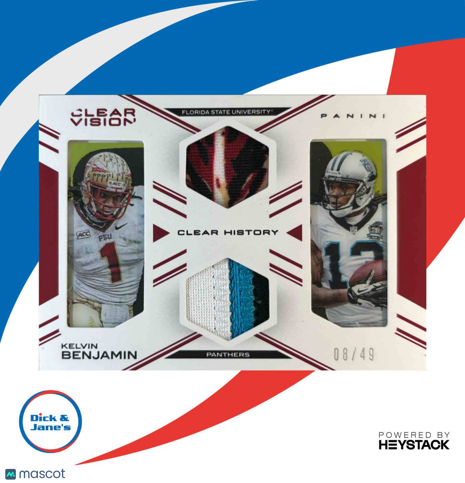 2015 Panini Clear Vision Kelvin Benjamin History Dual Jersey Prime /49 #CH-KB - Sports Cards